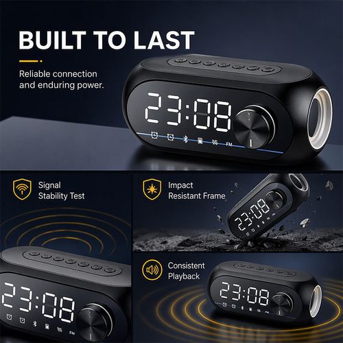 Multi‑Functional Portable Bluetooth Wireless Speaker‑ S8 Mirror Digital Alarm Clock Speaker, 360° Surround Sound Bedside Speaker with Dual Alarm & HD Mirror Display