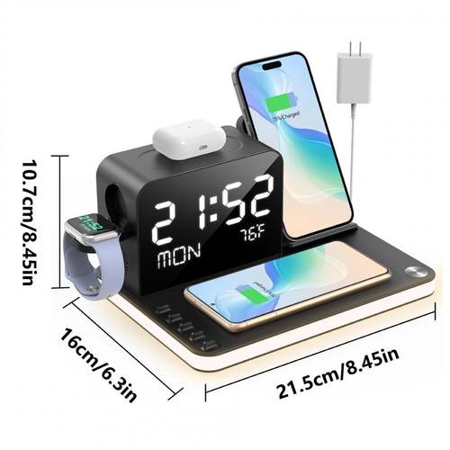 7-in-1 Wireless Charging Station with Clock & Night Light