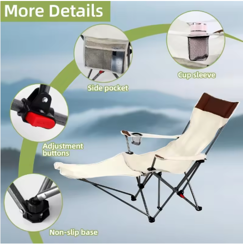 Reclining Camping Chairs Adjustable Backrest & Storage Bag Folding Chairs for Outside Recliner Chair Camping Beach Fishing Trip