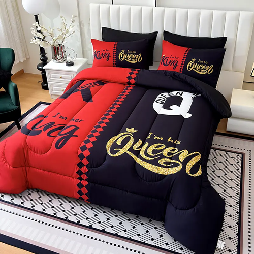 3PCS Super soft and breathable black and gray two-tone crown letter quilt set (1 quilt +2 pillowcases without pillow core)