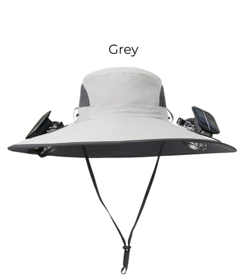Solar-powered fan hat. UV-protective sun hat.