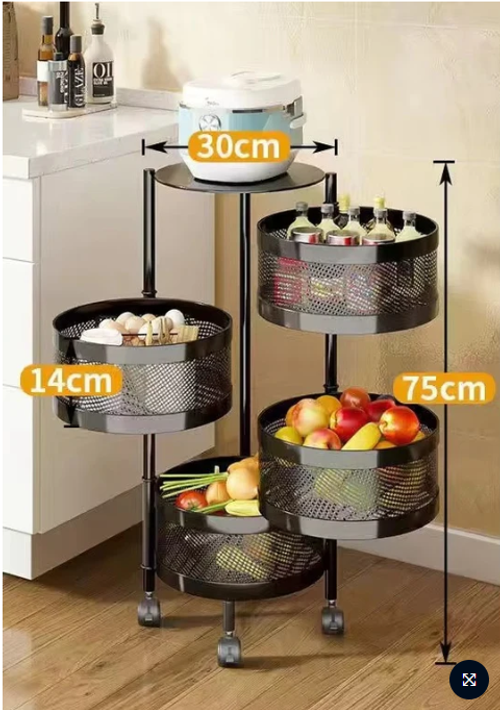 🌟🌟Hot Selling: Metal Multi-functional Mobile Cart, 360-degree Rotating Kitchen Spice Rack, Vegetable and Fruit Storage Rack