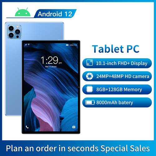 10.1-inch Android tablet complete set, equipped with 8GB + 128GB large-capacity storage, Bluetooth keyboard, mouse, stylus and protective case.