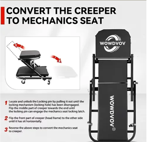 Folding Crawler Seat 2 in 1 Car Repair Tool Heavy Duty Padded Comfortable Car Repair Lying Board