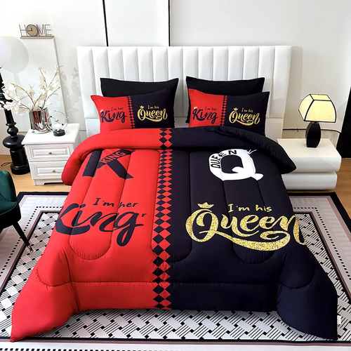 3PCS Super soft and breathable black and gray two-tone crown letter quilt set (1 quilt +2 pillowcases without pillow core)