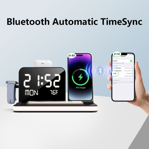 7-in-1 Wireless Charging Station with Clock & Night Light