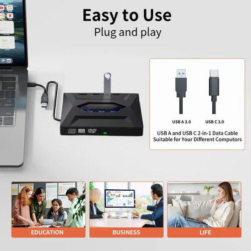 Retro Laptop CD DVD Player USB C 3.0 Portable CD Burner