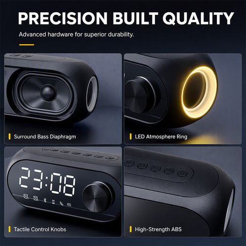 Multi‑Functional Portable Bluetooth Wireless Speaker‑ S8 Mirror Digital Alarm Clock Speaker, 360° Surround Sound Bedside Speaker with Dual Alarm & HD Mirror Display