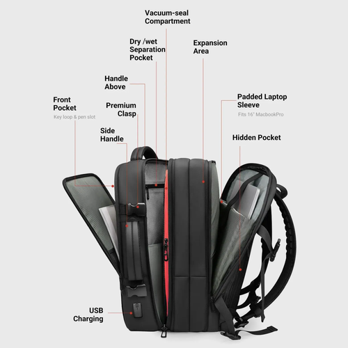 60L Carry on Vacuum Compression Travel Expandable Backpack