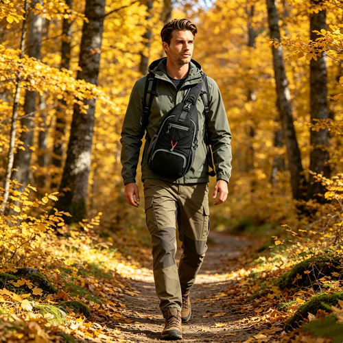 Men's Multi-Pocket Water-Resistant Oxford Sling Bag