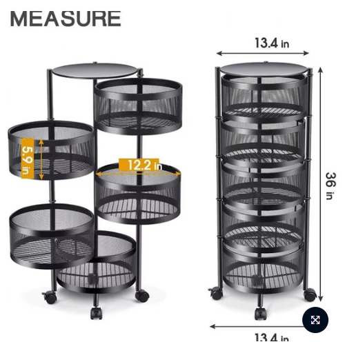 🌟🌟Hot Selling: Metal Multi-functional Mobile Cart, 360-degree Rotating Kitchen Spice Rack, Vegetable and Fruit Storage Rack