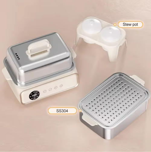 New Item Household Large Capacity 2 Layers 1200W Stainless Steel 15.5L Electric Food Steamer With Stew Pot