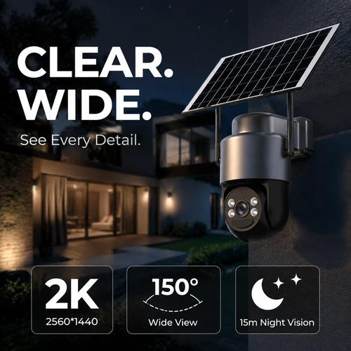 Solar-Power Wireless Security Camera Set with Alarm
