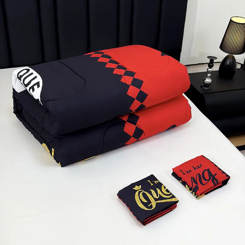 3PCS Super soft and breathable black and gray two-tone crown letter quilt set (1 quilt +2 pillowcases without pillow core)