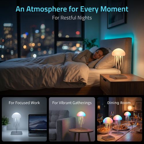 Floating jellyfish lamp– Rechargeable, Cordless & 16-Color Changing Night Light with Touch and Motion Sensor