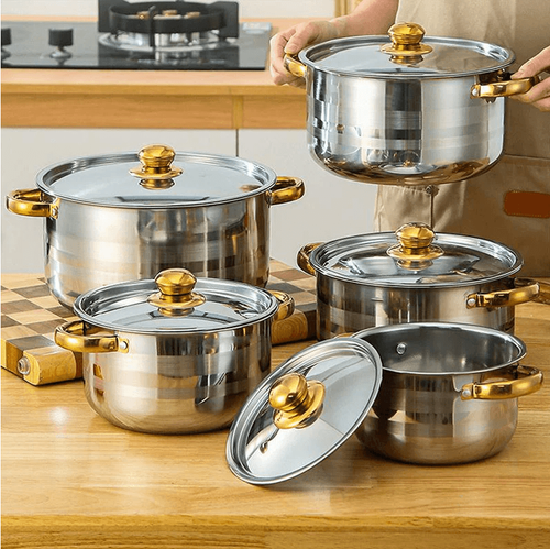 5-Piece Stainless Steel Cookware Set with Glass Lids