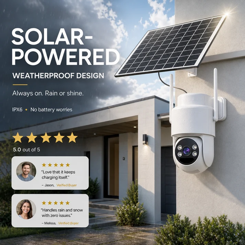 Solar-Power Wireless Security Camera Set with Alarm