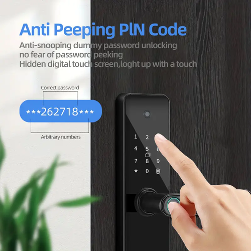 Keyless Entry Smart Fingerprint Door Lock with App, Remote Unlocking, Biometric Fingerprint, with Numeric Keypad, IC Card, Virtual Password, with Wide Angle Camera, Suitable for Office, Hotel, Home Easy Installation