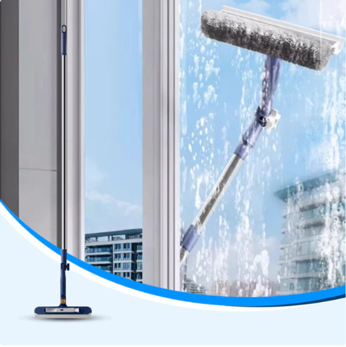 High-rise Glass Window Wiper Squeegee Scraper with Gap Cleaning Brush Extension Poles Handle Window Squeegee