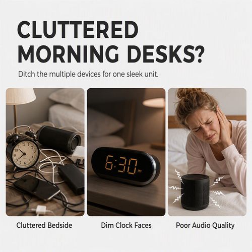 Multi‑Functional Portable Bluetooth Wireless Speaker‑ S8 Mirror Digital Alarm Clock Speaker, 360° Surround Sound Bedside Speaker with Dual Alarm & HD Mirror Display