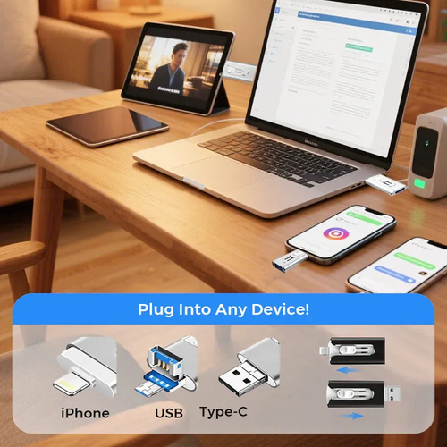 64GB+Micro USB + MFi Certified Lightning + 8 Pin + USB 3.0 4 in1 Flash Drive for iPhone iPad Android PC