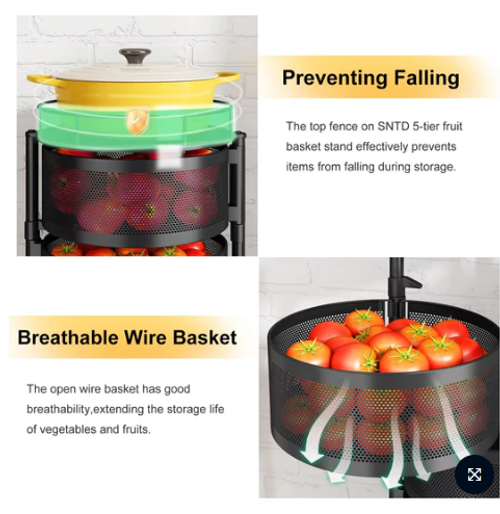 🌟🌟Hot Selling: Metal Multi-functional Mobile Cart, 360-degree Rotating Kitchen Spice Rack, Vegetable and Fruit Storage Rack