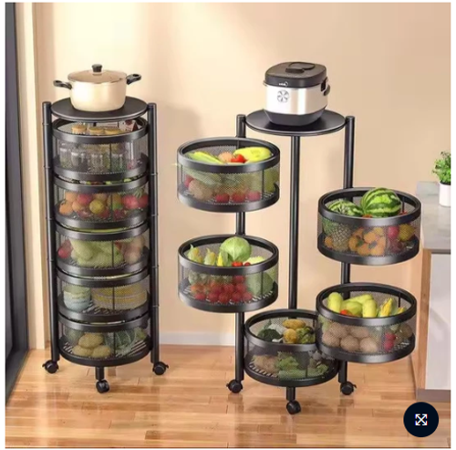 🌟🌟Hot Selling: Metal Multi-functional Mobile Cart, 360-degree Rotating Kitchen Spice Rack, Vegetable and Fruit Storage Rack