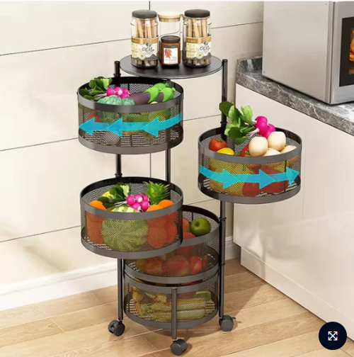 🌟🌟Hot Selling: Metal Multi-functional Mobile Cart, 360-degree Rotating Kitchen Spice Rack, Vegetable and Fruit Storage Rack