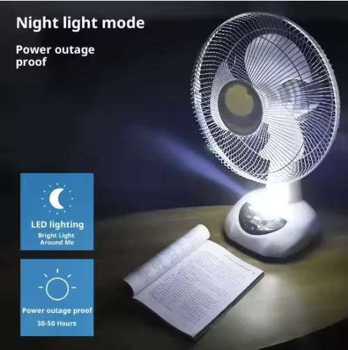 New 12-inch Multi-functional Portable Solar-powered Charging Fan Portable Home Outdoor Desktop Fan Set with LED Lamp Lighting