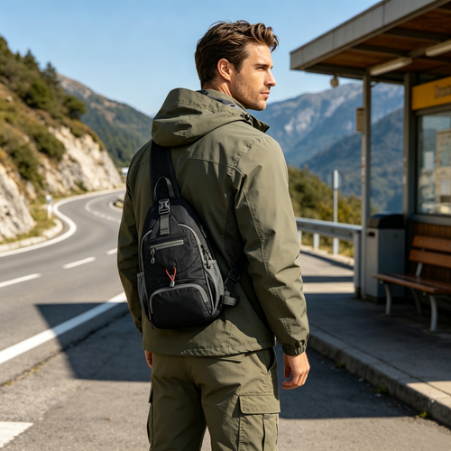 Men's Multi-Pocket Water-Resistant Oxford Sling Bag