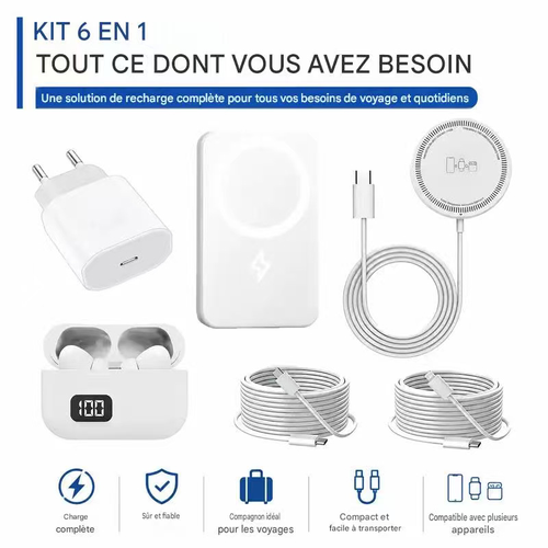 Bluetooth headphones & magnetic charging pack & data cable 6-in-1 set, universal model