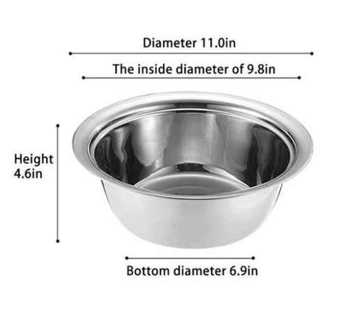 3-piece stainless steel metal kitchen tool set, including a food chopper, vegetable slicer, dicer, grater, and fruit and vegetable draining bowl set.