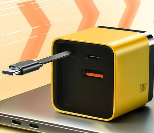 Retractable PD Fast Charger 80W GaN Dual-Port A C Charger Compatible with Apple and Huawei Phones