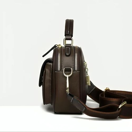 Leather waterproof bag Double Fusion double-layer shoulder bag with wide strap