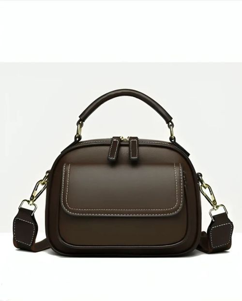 Leather waterproof bag Double Fusion double-layer shoulder bag with wide strap