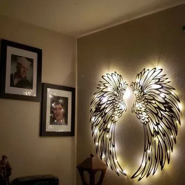 🔥 1 PAIR ANGEL WINGS METAL WALL ART WITH LED LIGHTS-🎁