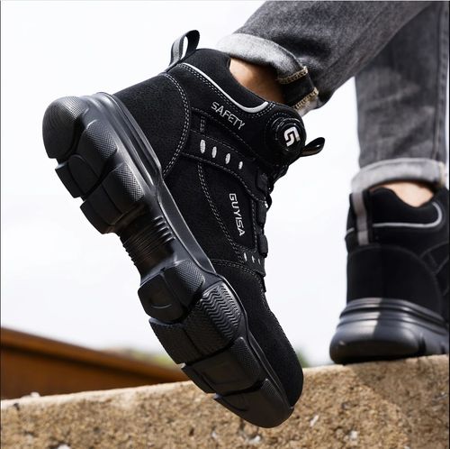 GUYISA Men's High-Top Steel Toe Work Shoes - Comfortable, Anti-Smash & Puncture-Resistant with Smart Buckle Closure for All Seasons - Steel Toe, Anti-Smash & Puncture-Resistant - For Construction Workers & Tradesmen - Suitable for All Seasons