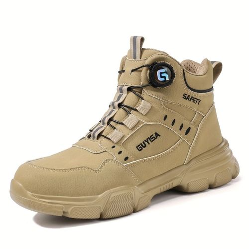 GUYISA Men's High-Top Steel Toe Work Shoes - Comfortable, Anti-Smash & Puncture-Resistant with Smart Buckle Closure for All Seasons - Steel Toe, Anti-Smash & Puncture-Resistant - For Construction Workers & Tradesmen - Suitable for All Seasons