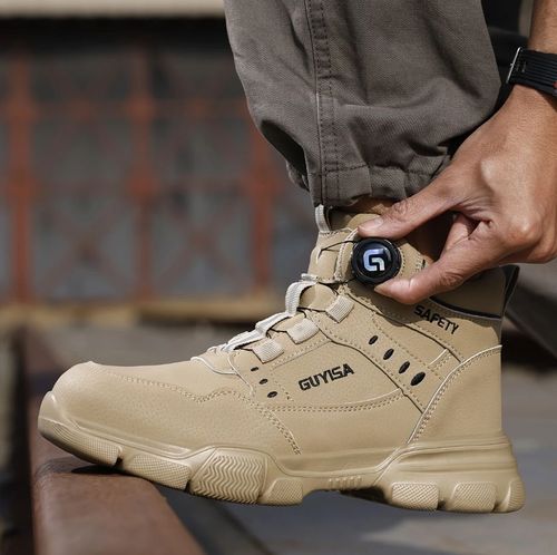 GUYISA Men's High-Top Steel Toe Work Shoes - Comfortable, Anti-Smash & Puncture-Resistant with Smart Buckle Closure for All Seasons - Steel Toe, Anti-Smash & Puncture-Resistant - For Construction Workers & Tradesmen - Suitable for All Seasons