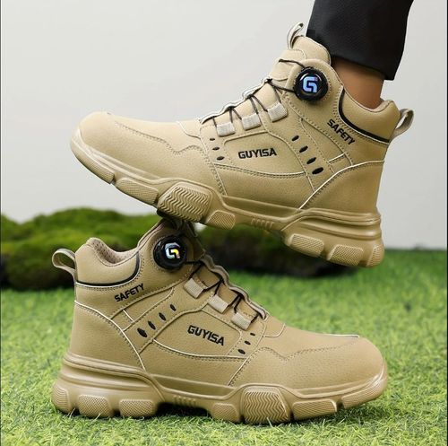 GUYISA Men's High-Top Steel Toe Work Shoes - Comfortable, Anti-Smash & Puncture-Resistant with Smart Buckle Closure for All Seasons - Steel Toe, Anti-Smash & Puncture-Resistant - For Construction Workers & Tradesmen - Suitable for All Seasons