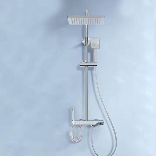 Bathroom Shower Faucet Set 4 Functions Digital Display Shower Thermostat Gray Black High Pressure Discharge Copper Taps
