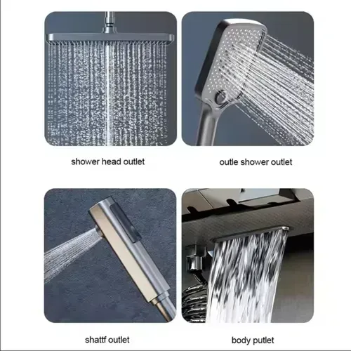 Bathroom Shower Faucet Set 4 Functions Digital Display Shower Thermostat Gray Black High Pressure Discharge Copper Taps