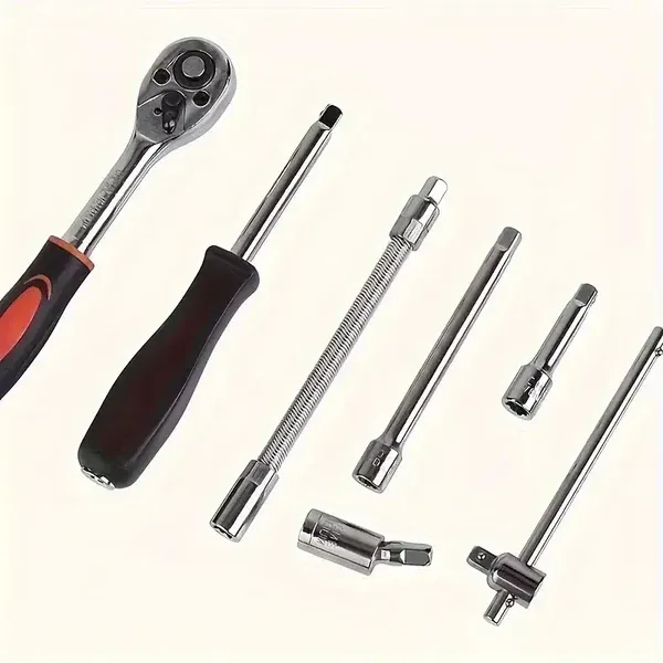 Hand Tool Set Adjustable Long Handle Ratchet Wrench 46 Pieces Auto Repair Tool Kit