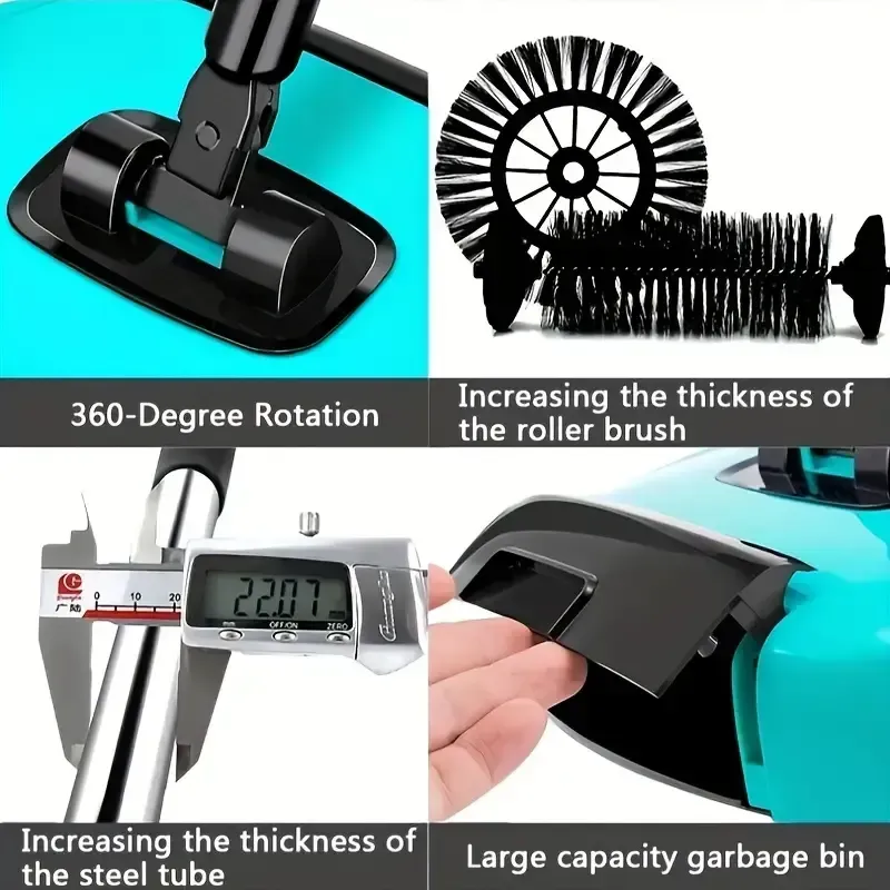 🧹✨3 in 1 multifunctional hand-push sweeper and vacuum cleaner, can remove garbage, pet hair and dust, wet and dry, suitable for hardwood tiles, comes with 2 cloths