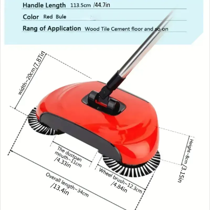 🧹✨3 in 1 multifunctional hand-push sweeper and vacuum cleaner, can remove garbage, pet hair and dust, wet and dry, suitable for hardwood tiles, comes with 2 cloths