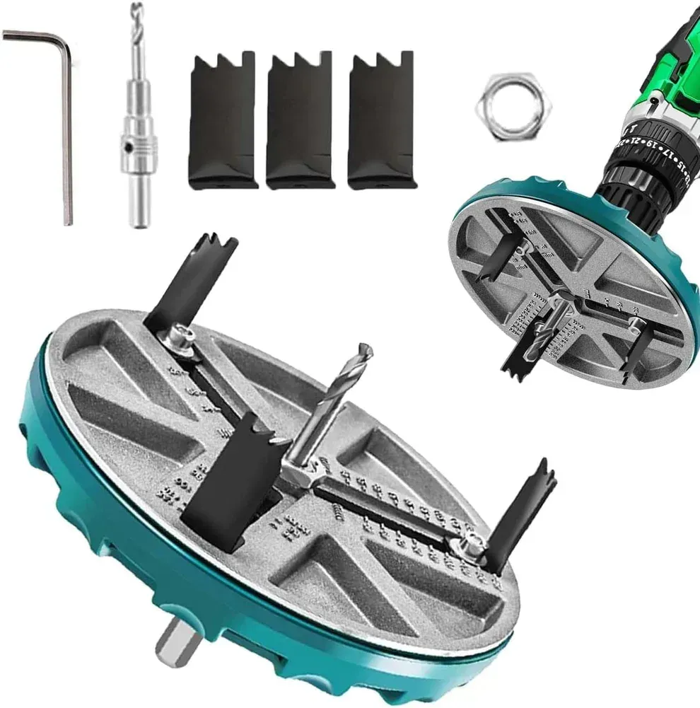 Adjustable Round Hole Saw Tool, Adjustable Hole Saw 1.8in to 5.1in Dia Special note: This product does not include the machine, only the drill bit(Frame saw+6 Spare Tips)
