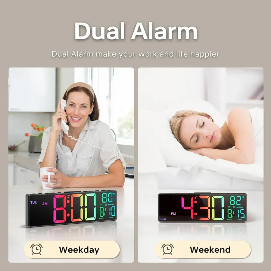 10.5'' Digital Large Alarm Clock with 8-in-1 RGB Colors