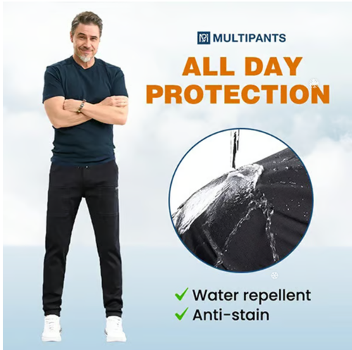 Summer Ice Silk Pants with Six Pockets, Solid Color, Waterproof, High Elasticity, Men's Casual Pants