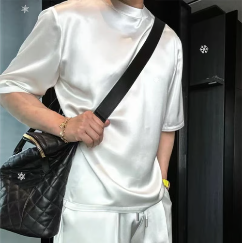 🔥High Quality Men's Mercerized Cotton Casual Solid Color Top and Shorts Two-Piece Set Loose fit, suitable for all occasions