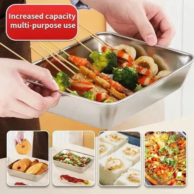 🔥🔥🔥6 Pcs Stainless Steel Square Plate（With Lid）🔥🔥🔥